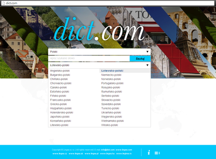 Witryna dict.com z wyborem języków