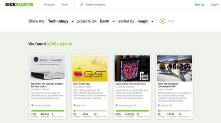 zrzut z ekranu, strona: https://www.kickstarter.com/discover/categories/technology?ref=category