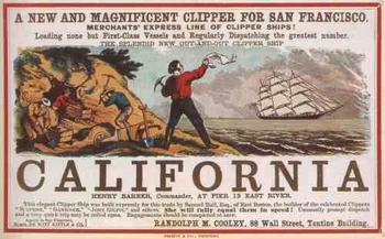 Reklama morskiego transportu do Kalifornii z okresu gorączki złota.