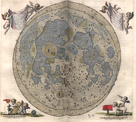 Mapa księżyca autorstwa Jana Heweliusza z dzieła Selenographia