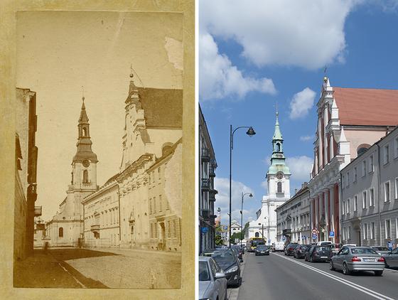 Po lewej: fotografia Jana Wilhelma Diehla z 1871 roku (zdjęcie ze zbiorów Miejskiej Biblioteki Publicznej im. Adama Asnyka w Kaliszu), po prawej widok współczesny - Piotr Diehl 2017.