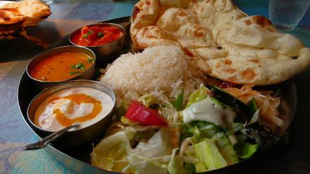 North Indian style vegetarian thali served in a restaurant in Tokyo, Japan